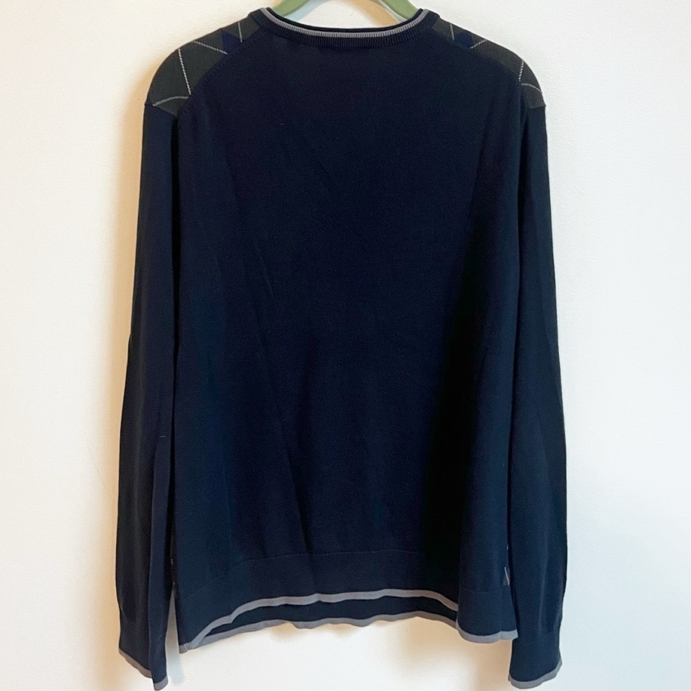 Murano Luxurious Fine Cotton Men’s V Neck Argyle Sweater Blue Gray Pullover M - Picture 2 of 6